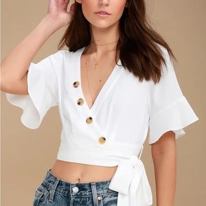 LULUS Envie White Wrap Crop Top